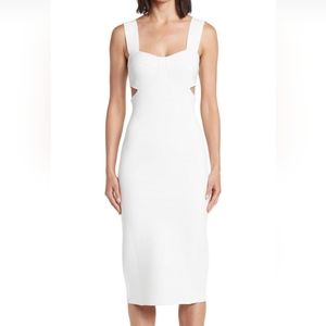 HERVE LEGER Cream White Alabaster Ottoman Bustier Midi Pencil Dress $1,190